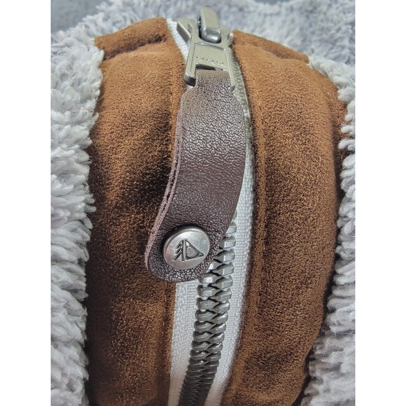 LL Bean Sherpa Fleece Jacket Womens XL Gray Full Zip Suede Trim Pockets Lined - Picture 5 of 14